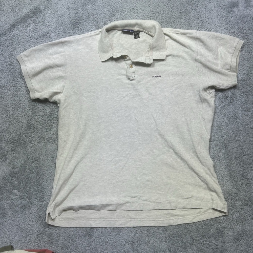 Vintage Patagonia Polo Shirt‎ Mens L Light Gray Short Sleeve Outdoor Casual Hike